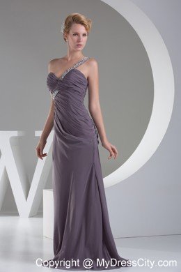 High End Single Beaded Strap Long Gray Prom Dress Evening Maxi Dress