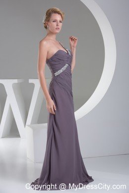 High End Single Beaded Strap Long Gray Prom Dress Evening Maxi Dress