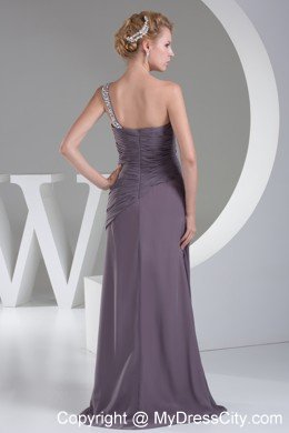 High End Single Beaded Strap Long Gray Prom Dress Evening Maxi Dress