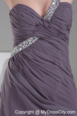 High End Single Beaded Strap Long Gray Prom Dress Evening Maxi Dress