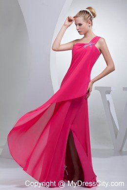 Coral Red One Shoulder Floor-length Beaded Maxi Celebrity Dress