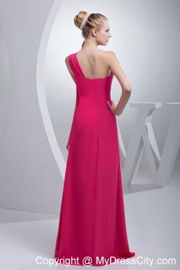 Coral Red One Shoulder Floor-length Beaded Maxi Celebrity Dress