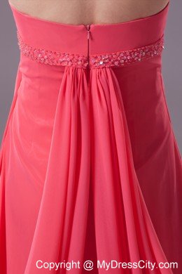 Beaded Waist Strapless Watteau Train Watermelon maxi dress for prom