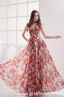 Shining Multi-color Empire Halter Printing Maxi Celebrity Dress
