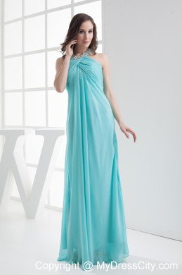 Aqua Blue Beaded Halter Top Prom Dress Maxi Dress for Pregnant Women