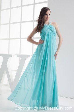 Aqua Blue Beaded Halter Top Prom Dress Maxi Dress for Pregnant Women