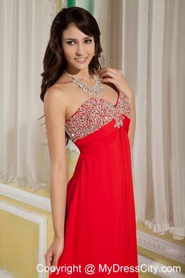 Luxurious Red Empire Sweetheart Chiffon Beaded Bust Maxi Dress