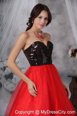 Sweetheart Princess Sequins Red and Black 2013 Prom Dresses