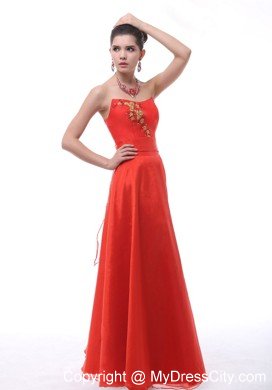 A-line Red Embroidery Organza Prom Dress with Cool Neckline