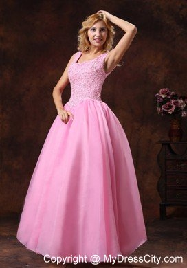 Rose Pink Appliques Scoop Neck Princess 2013 Prom Dress