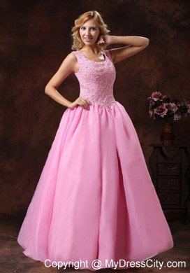 Rose Pink Appliques Scoop Neck Princess 2013 Prom Dress