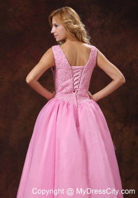 Rose Pink Appliques Scoop Neck Princess 2013 Prom Dress