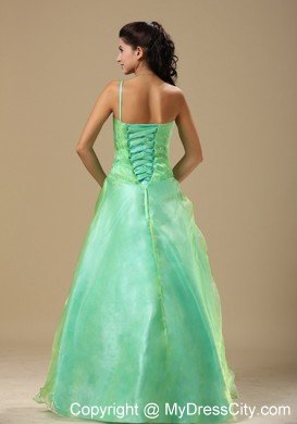 Flowers One Shoulder Ruched Apple Green Dresses For Prom