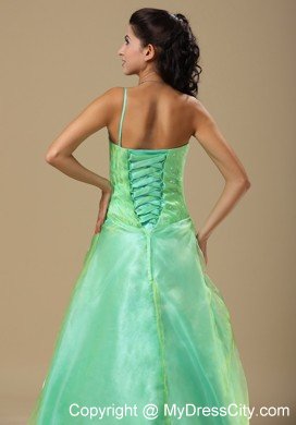 Flowers One Shoulder Ruched Apple Green Dresses For Prom