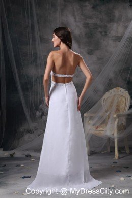 White Strapless Long Prom Dress with Beading and Ruching