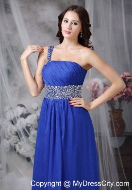 Royal Blue Empire Floor-length Beaded Chiffon Prom Dress