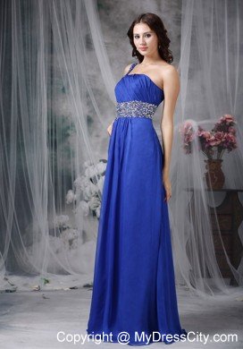 Royal Blue Empire Floor-length Beaded Chiffon Prom Dress