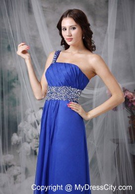 Royal Blue Empire Floor-length Beaded Chiffon Prom Dress