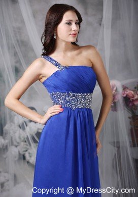 Royal Blue Empire Floor-length Beaded Chiffon Prom Dress