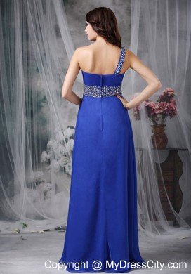 Royal Blue Empire Floor-length Beaded Chiffon Prom Dress