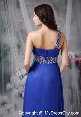 Royal Blue Empire Floor-length Beaded Chiffon Prom Dress