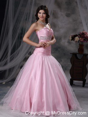 Baby Pink Sweetheart A-line Beaded and Ruched Prom Dress