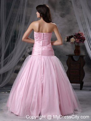 Baby Pink Sweetheart A-line Beaded and Ruched Prom Dress