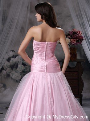 Baby Pink Sweetheart A-line Beaded and Ruched Prom Dress