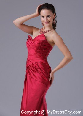 Wine Red Column V-neck Long Dress for Prom With Ruched Bust