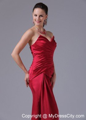 Wine Red Column V-neck Long Dress for Prom With Ruched Bust