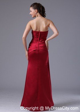 Wine Red Column V-neck Long Dress for Prom With Ruched Bust