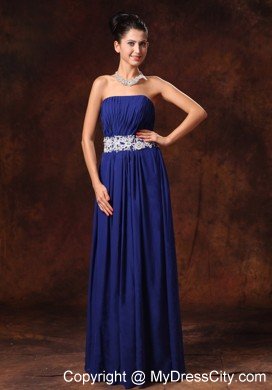 Appliques Waist Blue Chiffon Prom Gown With Lace Up Back