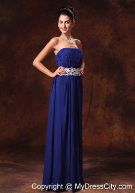 Appliques Waist Blue Chiffon Prom Gown With Lace Up Back