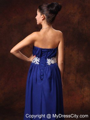 Appliques Waist Blue Chiffon Prom Gown With Lace Up Back