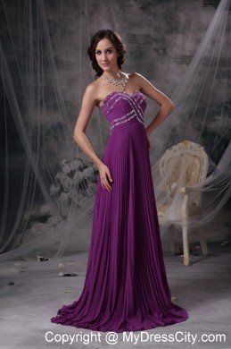 Exquisite Purple Chiffon Beading and Pleats Empire Prom Dress