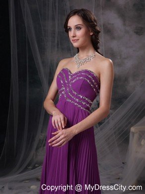 Exquisite Purple Chiffon Beading and Pleats Empire Prom Dress