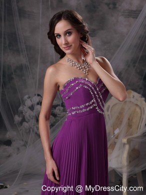 Exquisite Purple Chiffon Beading and Pleats Empire Prom Dress