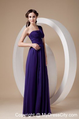 Purple One Shoulder Floor-length Chiffon Beaded Prom Dress