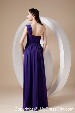 Purple One Shoulder Floor-length Chiffon Beaded Prom Dress