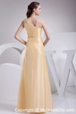 Beading and Ruching Decorated One Shoulder Yellow Prom Dress