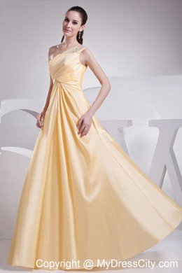 Beading and Ruching Decorated One Shoulder Yellow Prom Dress