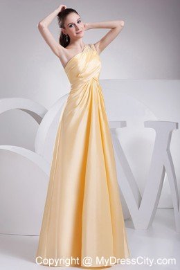 Beading and Ruching Decorated One Shoulder Yellow Prom Dress