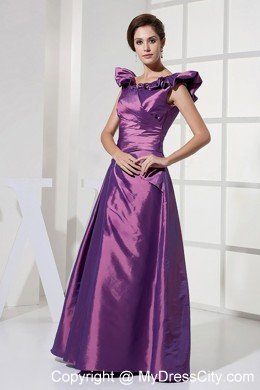 Modest Floor-length V-neck A-line Purple Taffeta Prom Dress