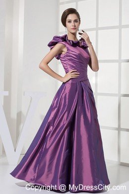 Modest Floor-length V-neck A-line Purple Taffeta Prom Dress