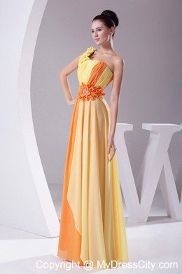 Shining Beaded Hand Made Flowers Orange and Yellow Prom Dress