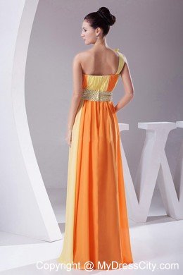 Shining Beaded Hand Made Flowers Orange and Yellow Prom Dress