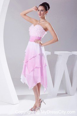 Hand Made Flowers Ombre Fabric Asymmetrical Dress for Prom