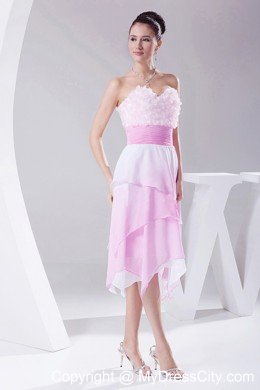 Hand Made Flowers Ombre Fabric Asymmetrical Dress for Prom