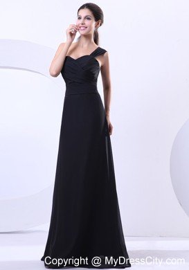 Ruching One Shoulder Black Chiffon 2013 Prom Evening Dress