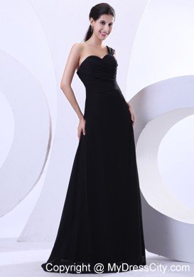 Ruching One Shoulder Black Chiffon 2013 Prom Evening Dress